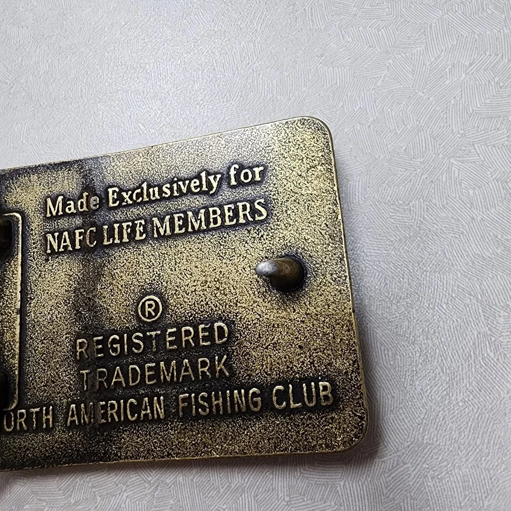 Vintage Brass North American Fishing Club Life Member Belt Buckle NAFC Brass Ton